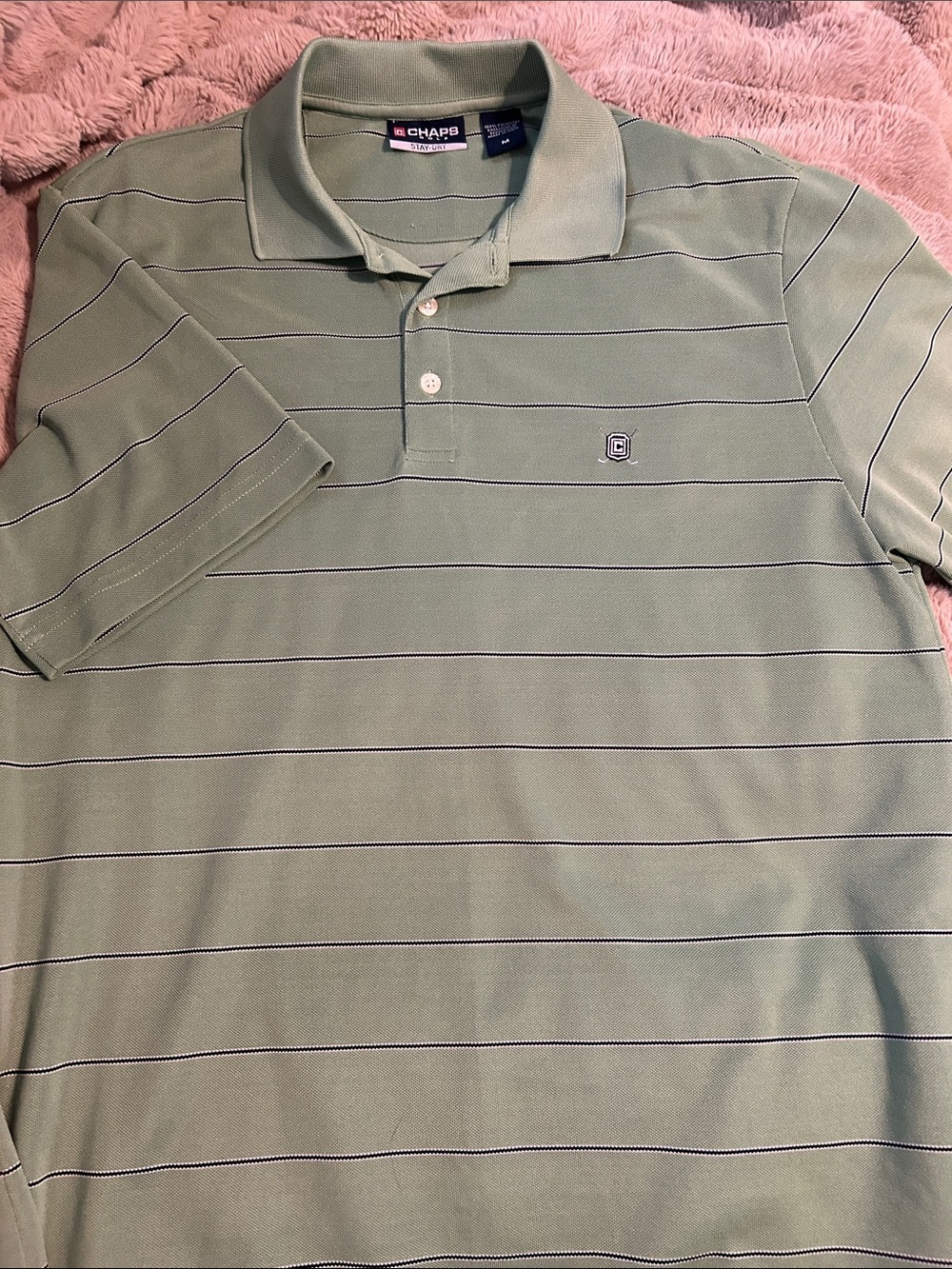Chaps Men’s Sage Green Polo with Navy Pinstripes golf